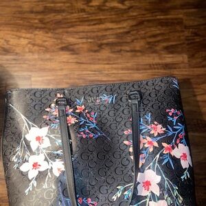 Guess Black Tote with Floral Accents